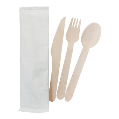 China Disposable& Eco Wooden Spoon 160mm Disposable Wooden Cutlery Set Wooden Salad Cutlery for sale