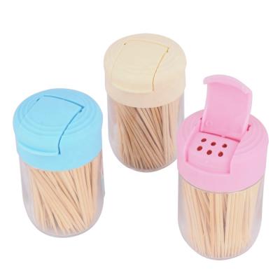 China Disposable Round Bamboo Plastic Tooth Pick Dispenser Holder for sale