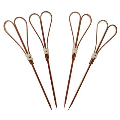 China Easily Cleaned Disposable Barbecue Knotted Fruit Twisted Heart Shape Bamboo Skewers for sale