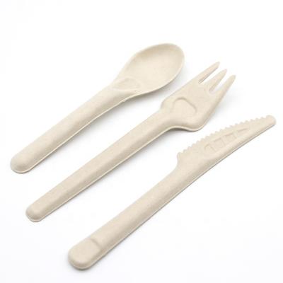 China Eco Disposable Bagasse Paper Cutting Knife Fork Spoon Sugar Cane Compostable Cutlery for sale