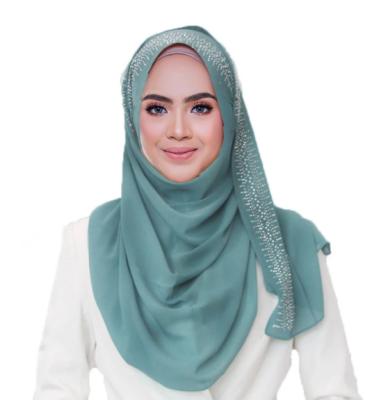 China Wholesale New Design Chiffon Long Chiffon Islam Muslim Hot Drill Women Heavy Beaded Chiffon Hijab Scarf Shawls Wraps for sale