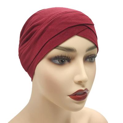 China High Quality Cotton Modal Stretch Basing Hat Indian Front Turban Crossover Hat Against Amazon for sale