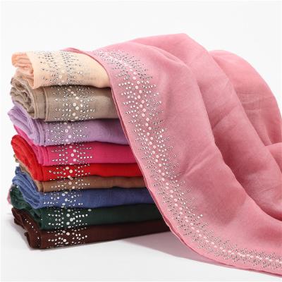 China 2021 Wholesale Fashion Malaysia Women Muslim Rhinestones Plain TR Cotton Hijab Viscous for sale