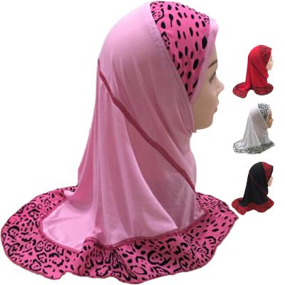 China Free Size Crystal Linen Leopard Print Turban Hijab Kids Hijab Kids Girls Hijab Wholesale High Quality Kids Girl Free Size for sale