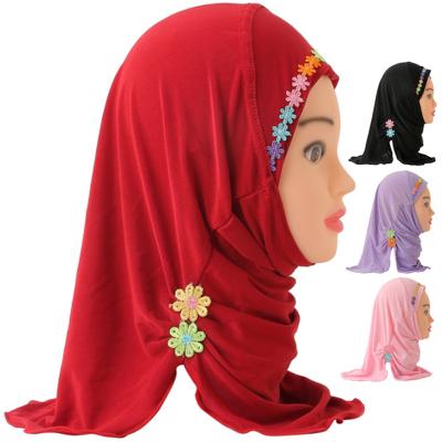 China Polyester 2 To 7 Years In Stock Hot Selling Malaysian Hijab Flower Hijab Scarf For Kids Little Girls Hijabs for sale