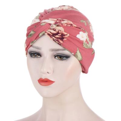 China New Floral Twisted Hat Baotou Hijabs Polyester Bandana Printing Leopard Print Muslim Bandana Hat Baotou Hijabs for sale