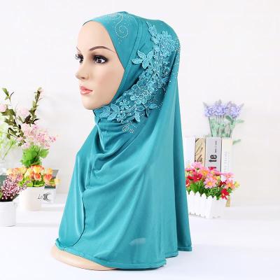 China New Design Polyester Lace Up Dot Diamond Monochromatic Stitching Hijabs Fashion Woman Hijabs Factory Spot for sale