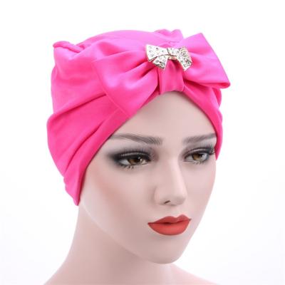 China New Dot Diamond Chiffon Bow Tie Accessories Thin Cotton Dot Chiffon Activity Bow Turban Hat Hijabs Manufacturers In Stock for sale