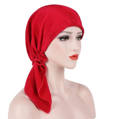 China Wholesale Picture Women's Floral Curved Smooth Pleated Muslim Women's Turban Covers Solid Color Knitted Hats for sale