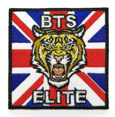 China Other Fashion Tiger Embroidery Patch Logo Design Custom Iron On Embroidery Patches Heat Cut Border Embroidered Badges for sale