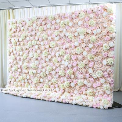 China LFB829 3D silk flowers+cloth same roll pink blush flower wall fabric base for wedding photo backdrop for sale