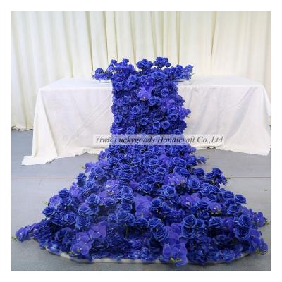 China LFB1542-2 High Quality Royal Blue Wedding Home Decor Flower Table Runner With Butterfly Orchid for sale