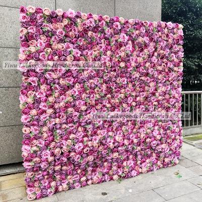 China Plant LFB1051 3D Flower Wall Panel Backdrop Green Rose Hydrangea Flower Wall Artificial Peony Flower Wall Vertical Carpet for sale