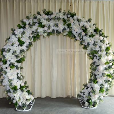 China Wedding Photo Background Wall LFB1564 Green And Champagne Rose Flower Arch For Event Stage Decoration for sale