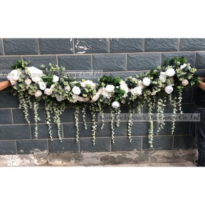 China LFB1039 Green Plant Wall Flower Greenery Vertical Hanging Arrangement Mounted Silk Wedding Flower Hanging Garland for sale