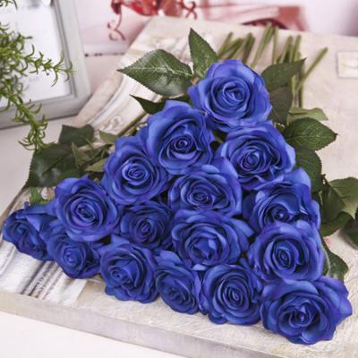 China Hot Sale Durable Decorative Flower Rose Royal Blue Artificial Flowers With Various Colors for sale