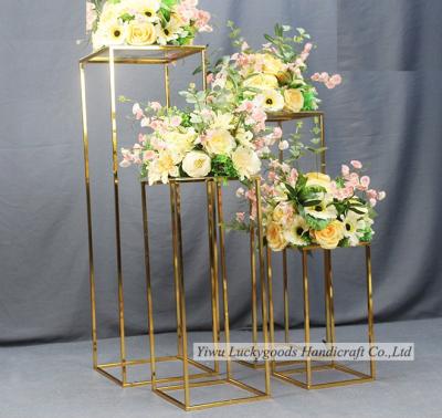 China Square pedestal shelf LG20181121-9 wedding shiny gold square pillar pedestal tables for sale