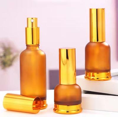 China Non Square Bottles 5ml 10ml 15ml 20ml 30ml 50ml Amber Spray Aroma Essential Oil Amber Glass Custom Puddle Refillable Push Button Spray for sale