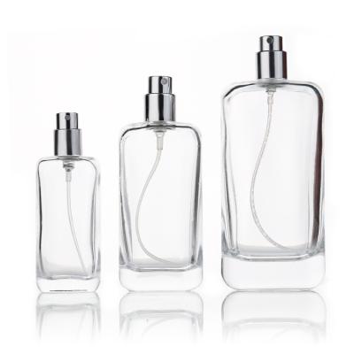 China Cosmetic Modern Design Custom Empty Rectangle Glass Perfume Bottle 25ml 50ml 100ml Crimp For Moroccan Fragrance for sale