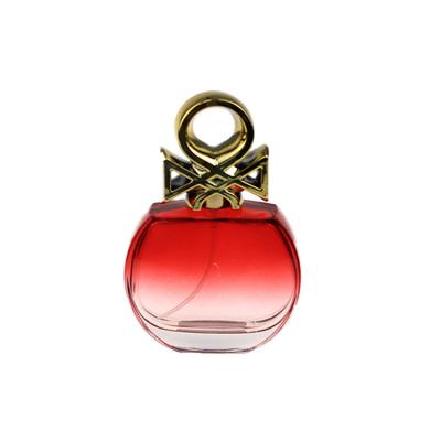 China Free Sample Cosmetic Cheap Wholesale Custom Flat Round Gradient 90ml Red Perfume Bottles Crimp for sale