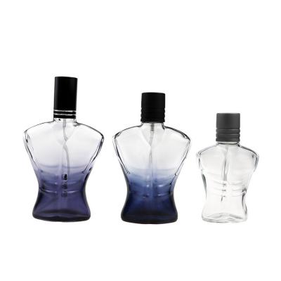 China 90ml Man Cosmetic Body Shaped Cologne Glass Bottles Gradient Color for sale