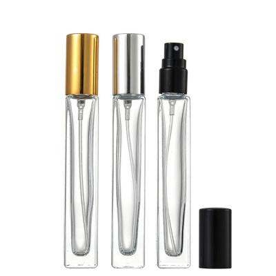 China Small Travel Cosmetic Size 10ml 10ml Gold Silver Empty Refillable Sprayer Perfume Spray Square Bottle Black Glass Packaging for sale