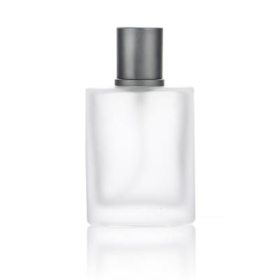 China Free Sample Cosmetic 30ml 30ml Square Pump Empty Sprayer Refillable White Frosted Glass Perfume Bottle for sale