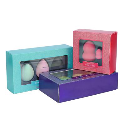 China Recyclable Custom Printed Folding Makeup Sponge Display Drawer Packaging Paper Box With PVC Window for sale