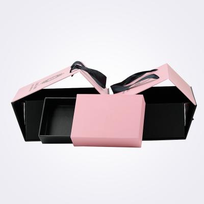 China Recyclable Custom Box Logo Pink Paper Packaging Gift Collapsible Collapsible Box for sale