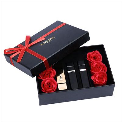 China Recyclable Custom Luxury Black Printing Paper Cardboard Wedding Gift Square Rose Flower Boxes With Lid Gift Packaging for sale