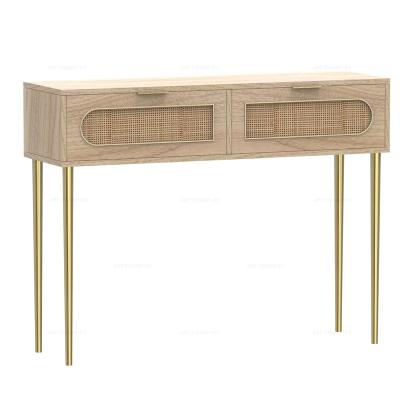 China Decorative Nordic Wooden Cabinet Cane Console Modern Panel Rattan Lamp Table for sale