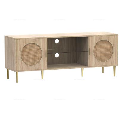 China Living Room Expandable Indoor TV Cabinet Furniture Rattan Wood Media Entertainment Tables for sale