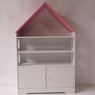 China Flatpack Kids Room Pink Wooden Bookcase With Fabric Toy Box for sale