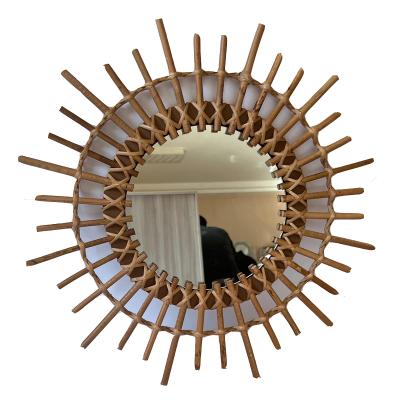 China Hand Made Sun Shape Rattan Nordic Wicker Home Mirror Wall Decor for sale