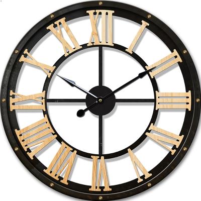 China Antique Industrial Style Living Room Mirror Wall Metal Silver Wall Clock With Silent Movement for sale