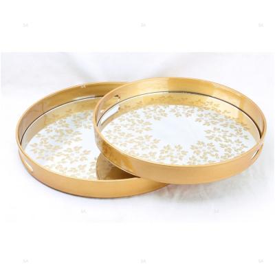 China Mirror Tray Gold Color Serving Glass-Glass Tray With Handles for sale