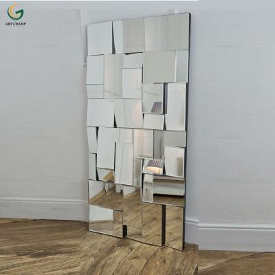 China Modern Wooden Embossed Glass Facet Hall Decorative Wall Mirror Silver Mirror for sale