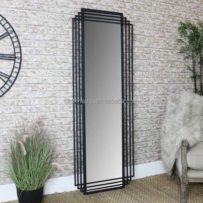 China Modern Matte Black Metal Frame Floor Standing Large Mirror Decor Wall for sale