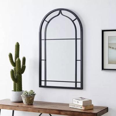 China Black Contemporary Handcrafted Metal Frame Arch Decor Home Wall Mirror for sale