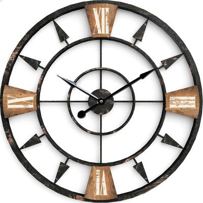 China Nordic Distressed Antique Style Metal Wall Clock Movement Home Decor for sale