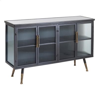 China Decorative Black Industrial Metal Furniture Storage 4 Door Glass Modern Display Cabinet With Display Shelf for sale