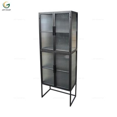 China Decorative Storage Furniture Home Filing Console Cabinet Black Metal Iron Glass Industrial Sideboard for sale