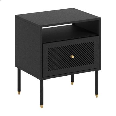 China Modern Simple Storage Bedroom Furniture Black Metal Bedside Lamp Table With 1 Drawer for sale