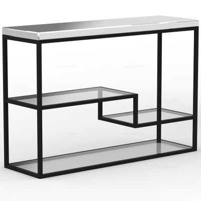 China Metal Leg Iron Frame Rectangle Furniture Black Tempered Glass Metal Luxury Entryway Mirrored Console Table for sale