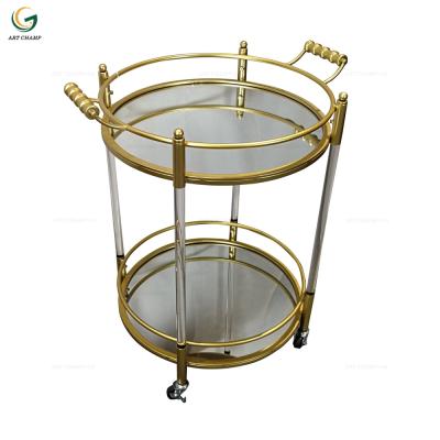 China Eco - Friendly Hotel Wine Rack Gold Serving Modern Acrylic Bar Cart With Glass for sale