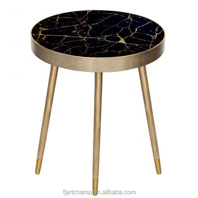 China Decorative Modern Metal Legs Gold Living Room Black Marble Side Table for sale