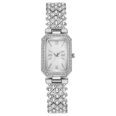 China Lady Watch Custom Luxury Watches Full Rhinestone Rose Gold Silver Dress Case Bracelet Diamond Quartz Analog Watches Square Brand Water Resistant for sale