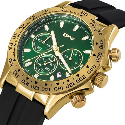 China Chronograph China Watch Factory Geneva Geneva Watch ODM Green Dial Gold Watch for sale