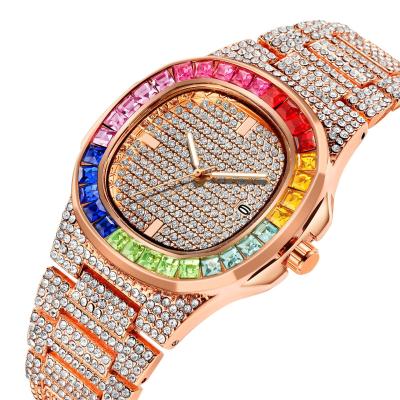 China Fashion Bling Male Colorful Rhinestone Diamond Quartz Analog Wrist Watches New Arrival Men's Day/Date Bling Hip Hop Watches for sale