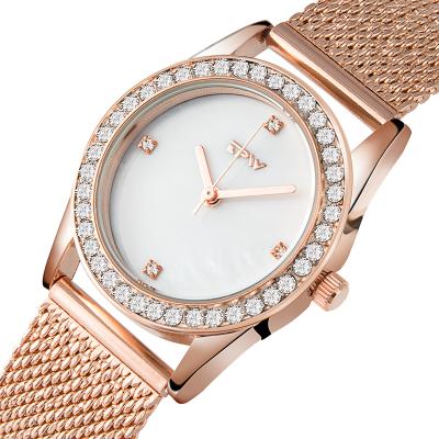 China Analog IP Rose Gold Alloy Water Resistant Mesh Band Alloy Stainless Steel Wrist Watch Fashion OEM Women Watch for sale